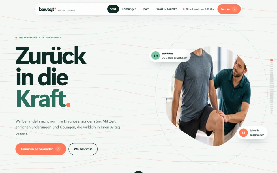 Startseite der Musterseite Physiotherapie bewegt.
