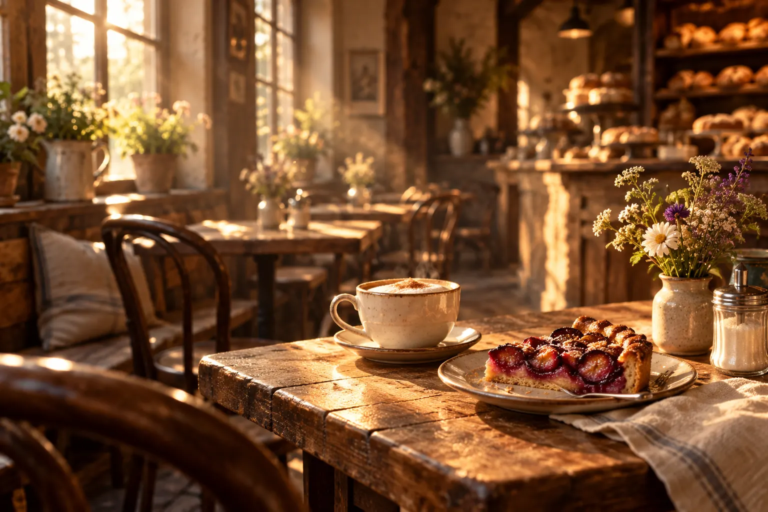 Café-Ecke mit Cappuccino und Datschi